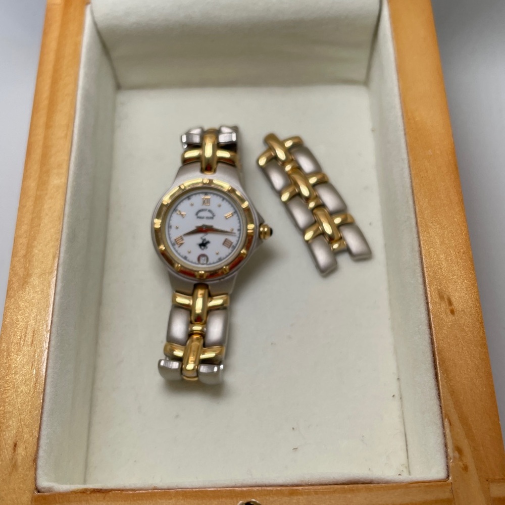Vintage Women's 23k Gold Plated 2 Tone Watch by Beverly Hills Polo Club - Picture 11 of 12